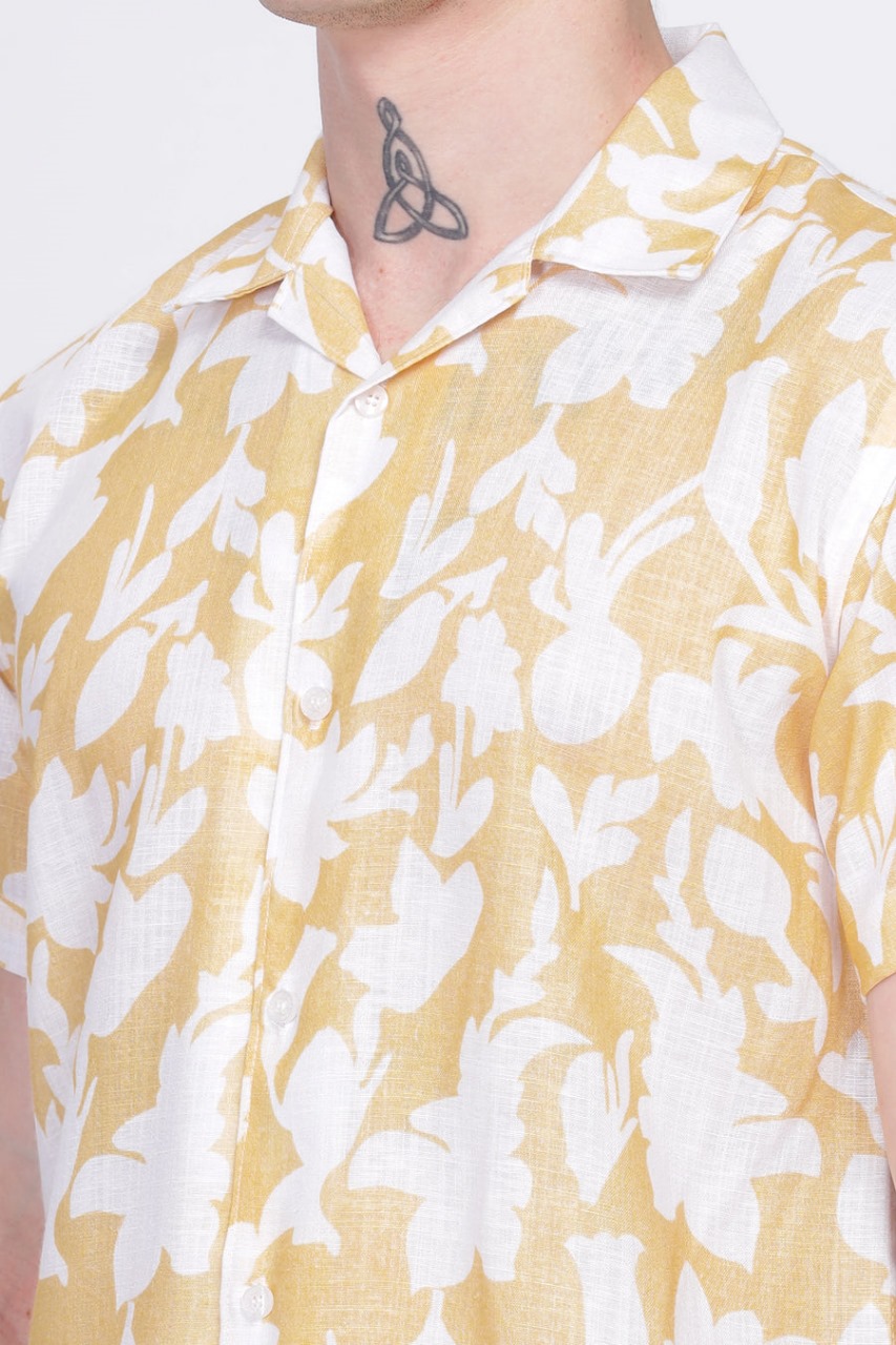 Men’s Yellow & White Floral Casual Shirt | Short-sleeve shirt
